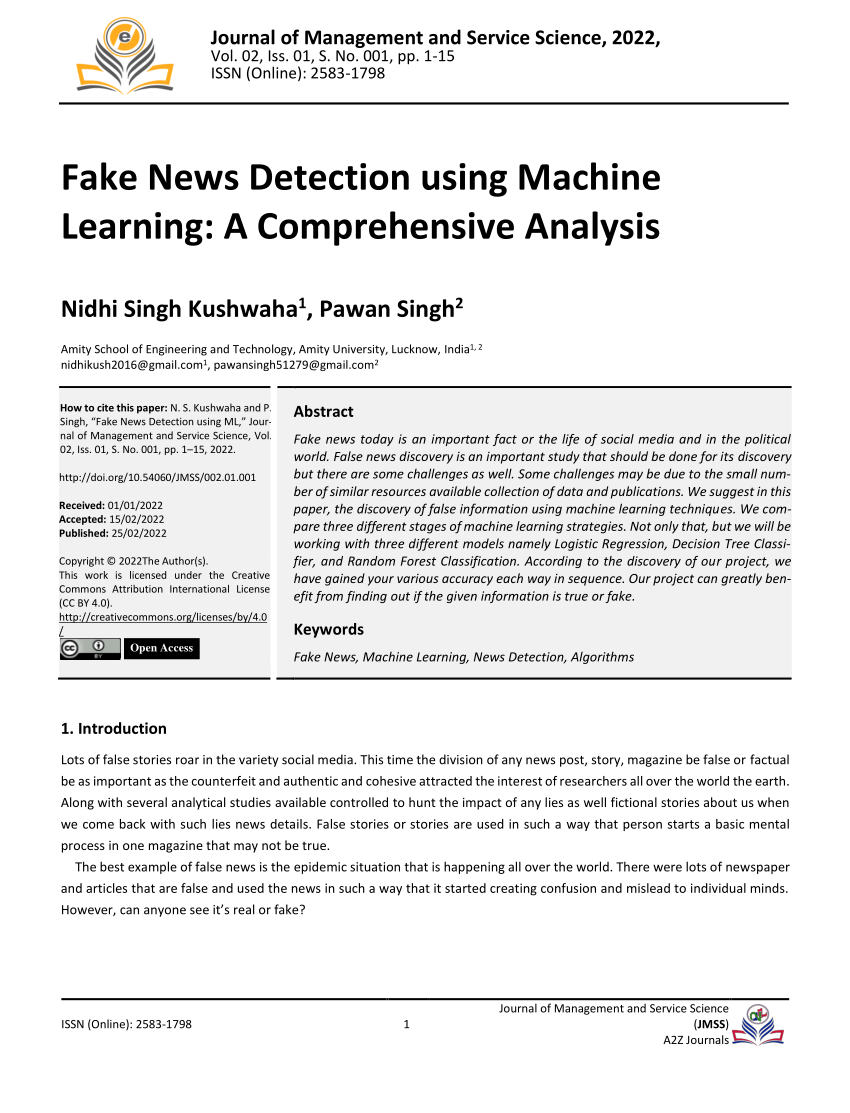 research paper on fake news detection using machine learning