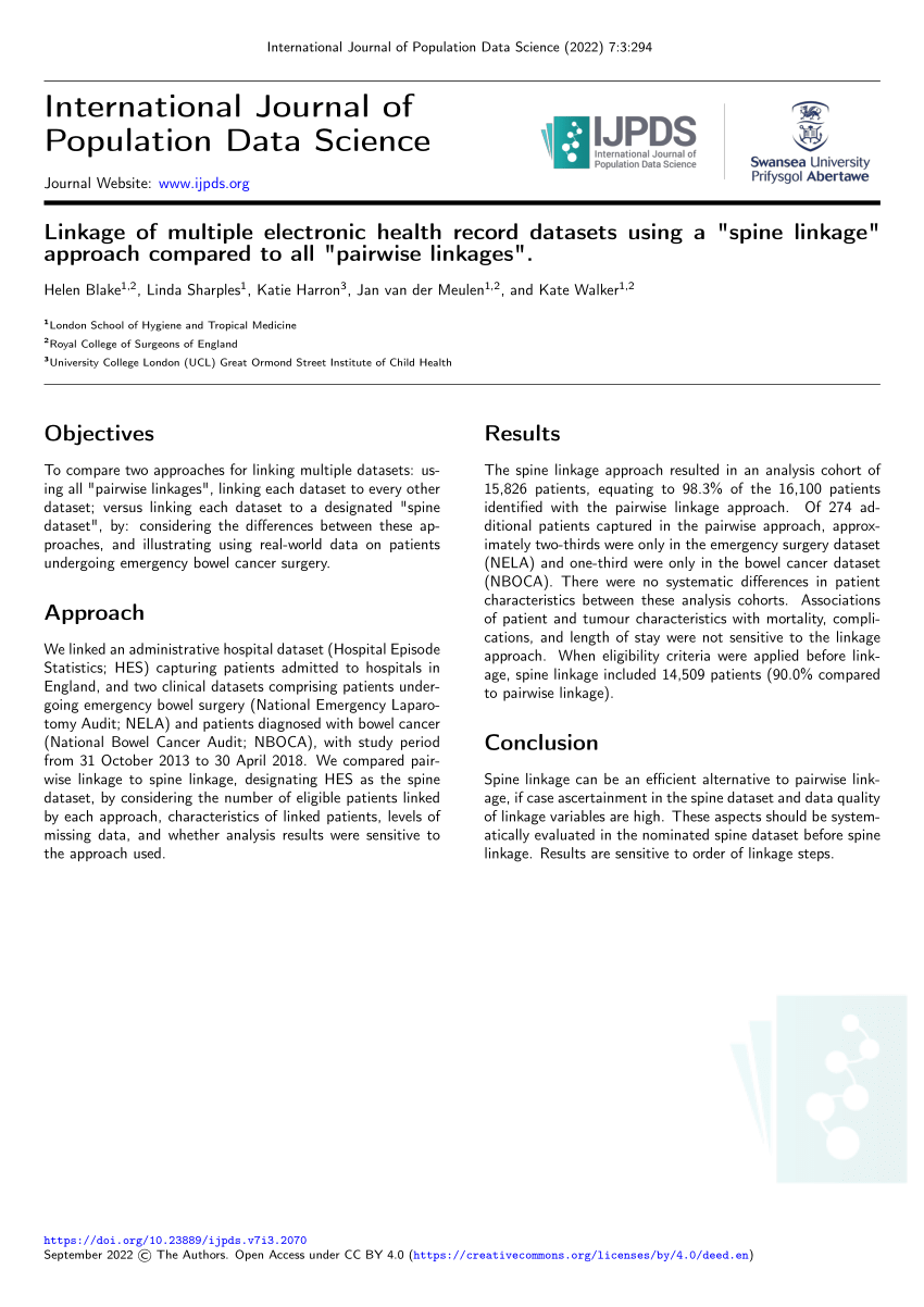 Pdf Linkage Of Multiple Electronic Health Record Datasets Using A