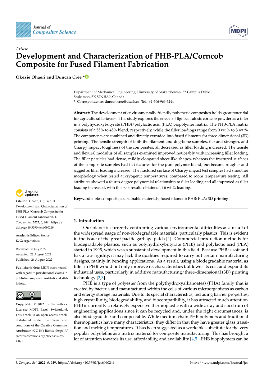 (PDF) Development and Characterization of PHBPLA/Corncob Composite for