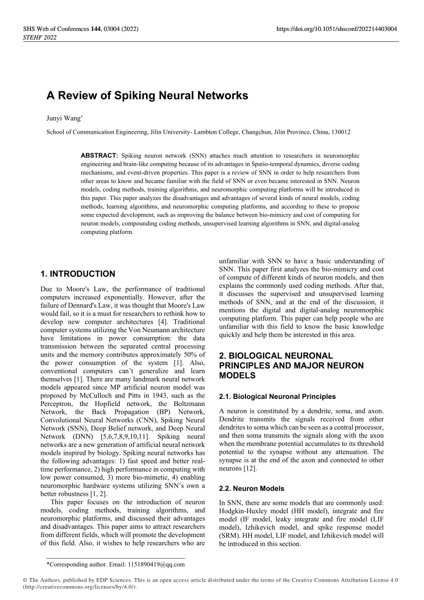 spiking neural network research paper