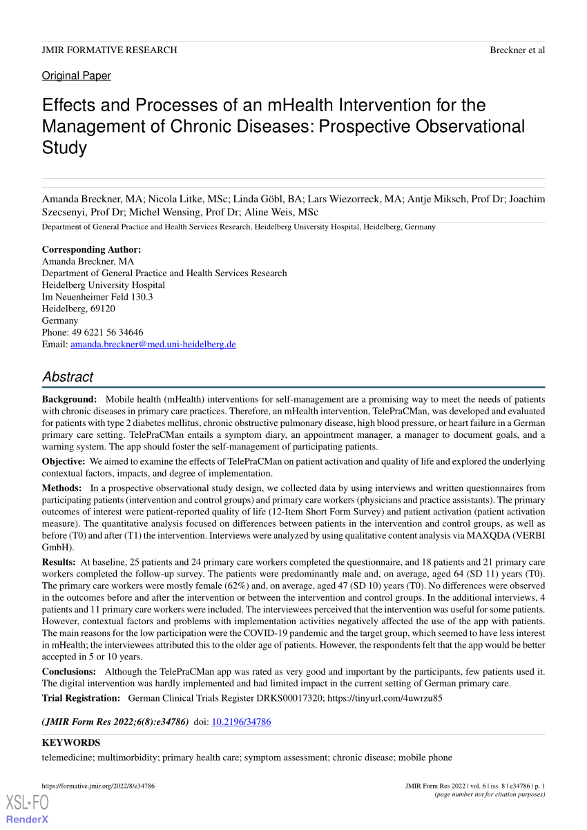 primary research article using mhealth as the study intervention