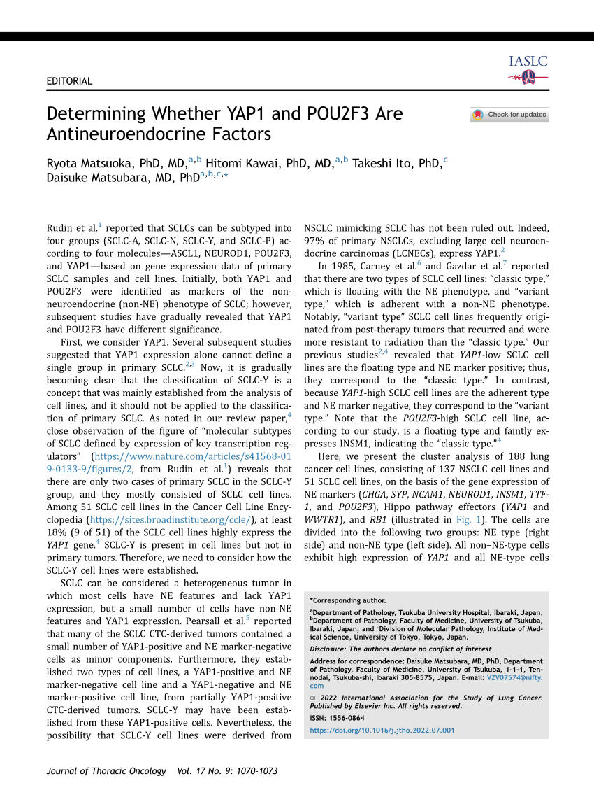 PDF) Determining Whether YAP1 and POU2F3 Are Antineuroendocrine Factors
