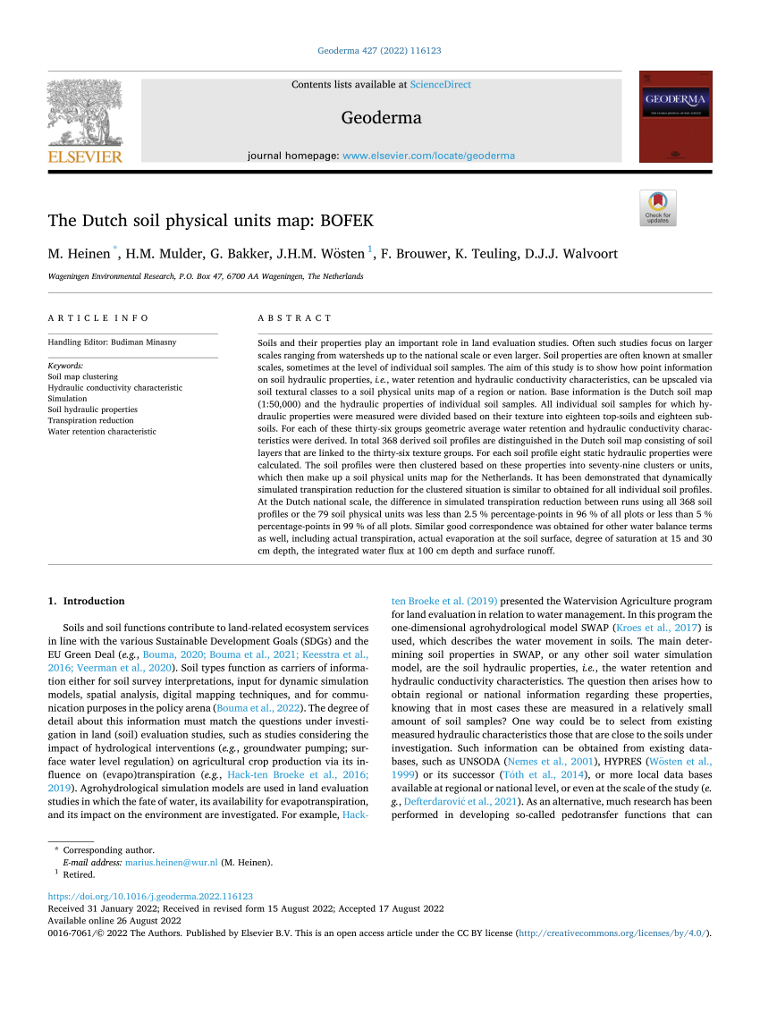 (PDF) The Dutch soil physical units map: BOFEK