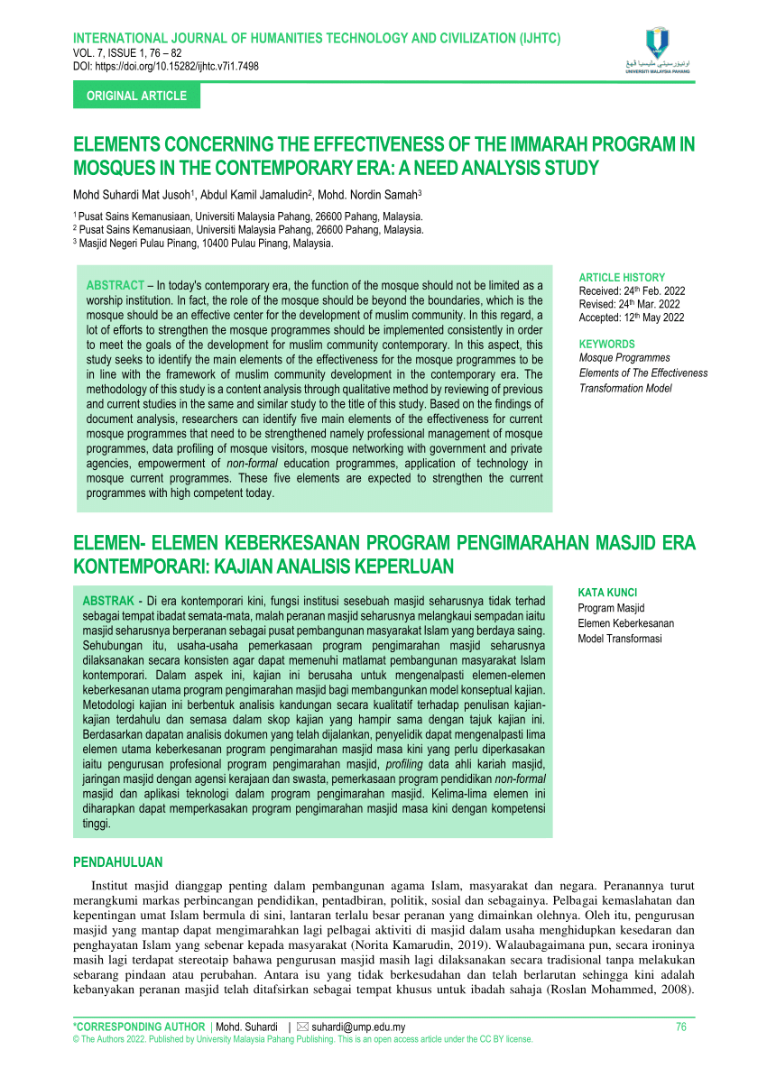 Pdf Elemen Elemen Keberkesanan Program Pengimarahan Masjid Era Kontemporari Kajian Analisis 3319