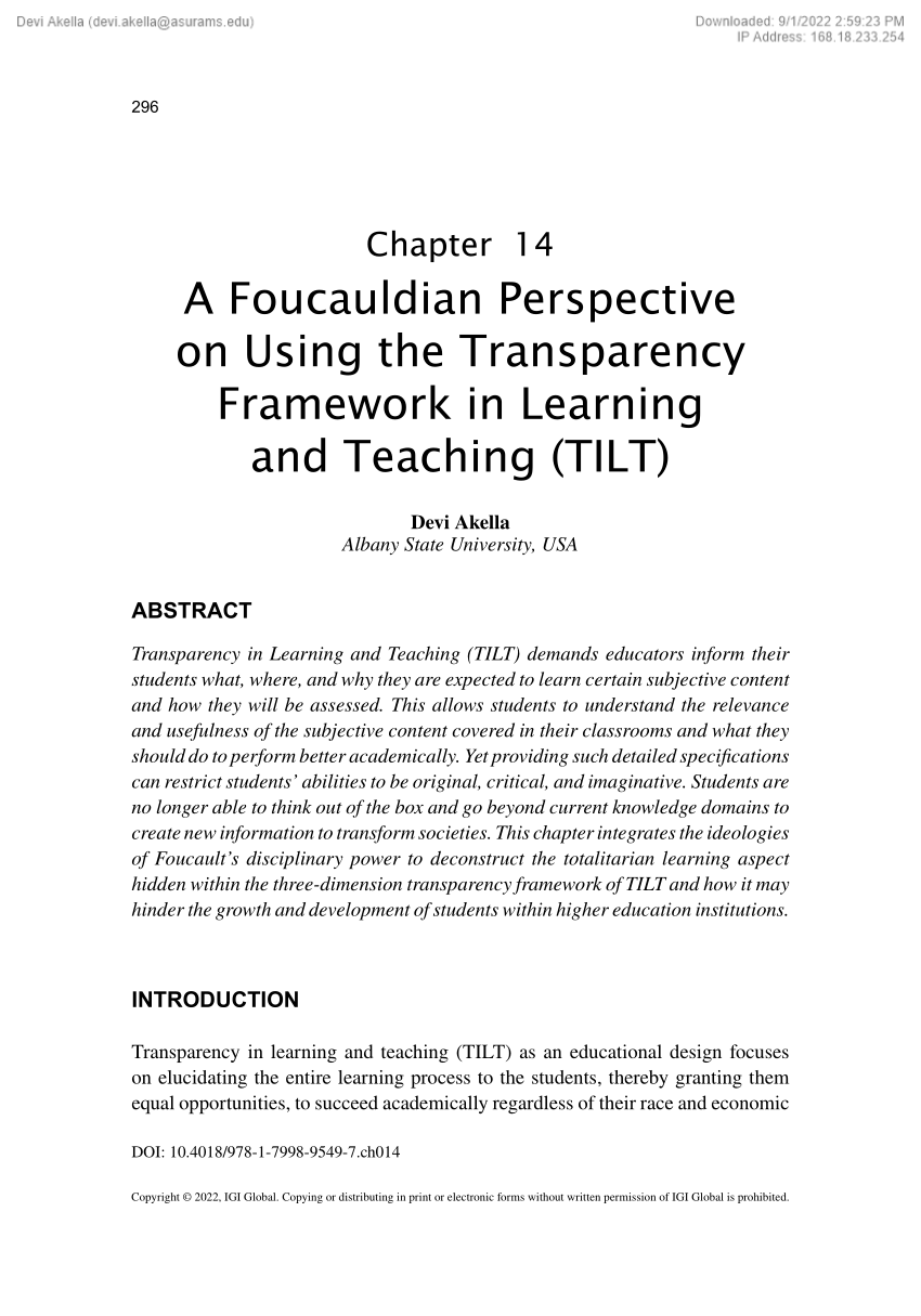 Transparency in Learning and Teaching - TILT