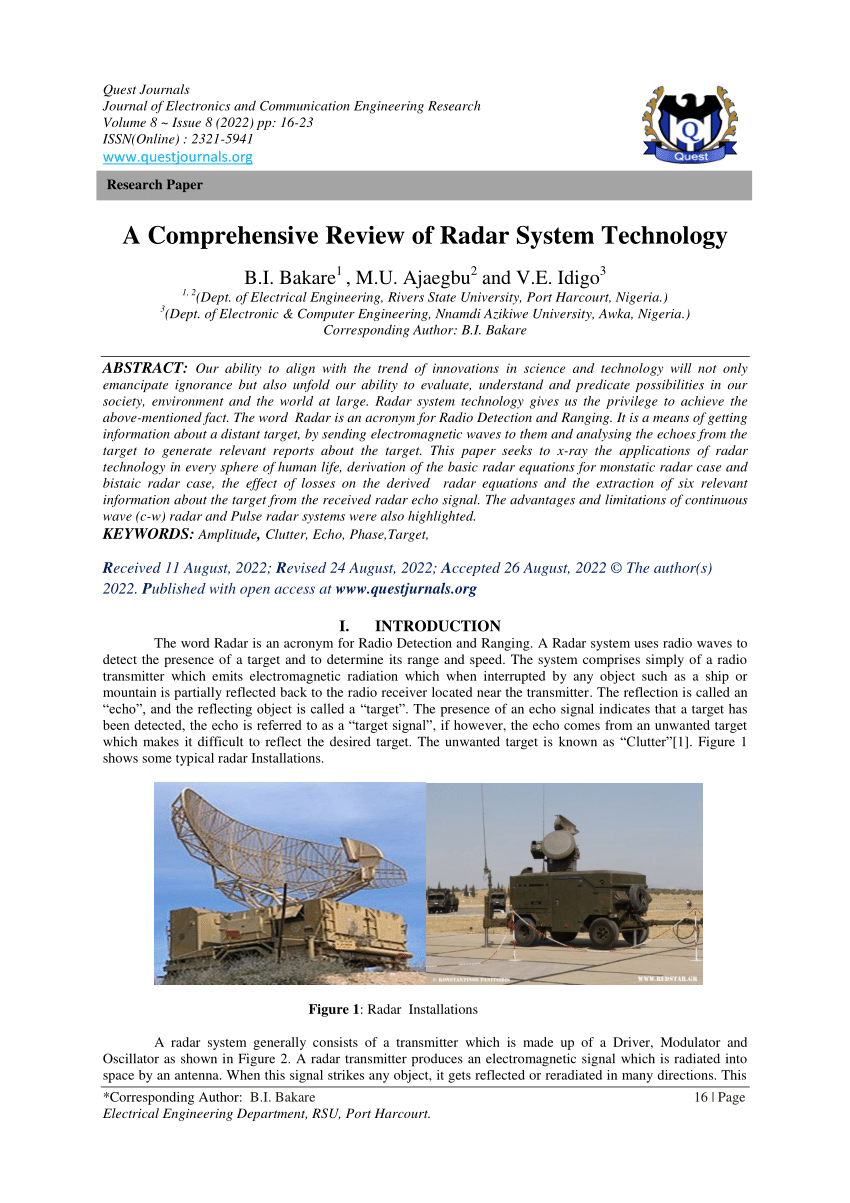 PDF A Comprehensive Review of Radar System Technology