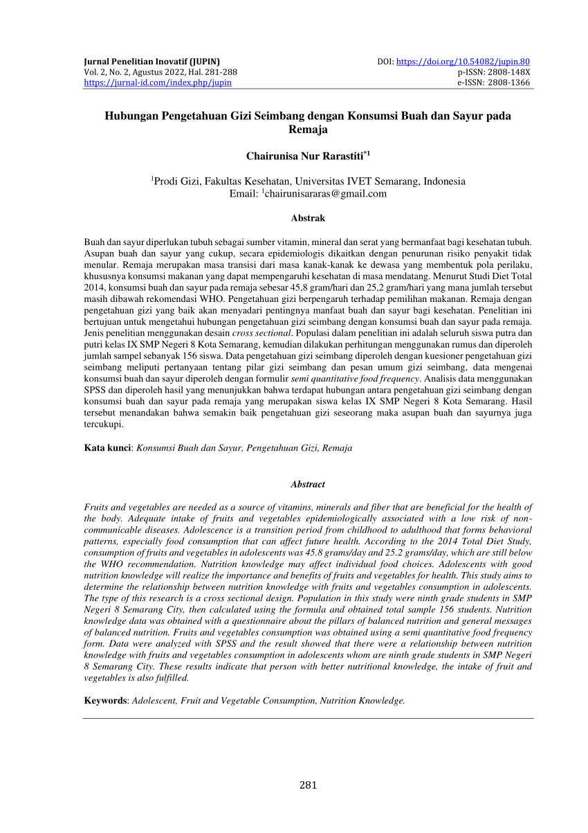 Pdf Hubungan Pengetahuan Gizi Seimbang Dengan Konsumsi Buah Dan Sayur Pada Remaja 6944