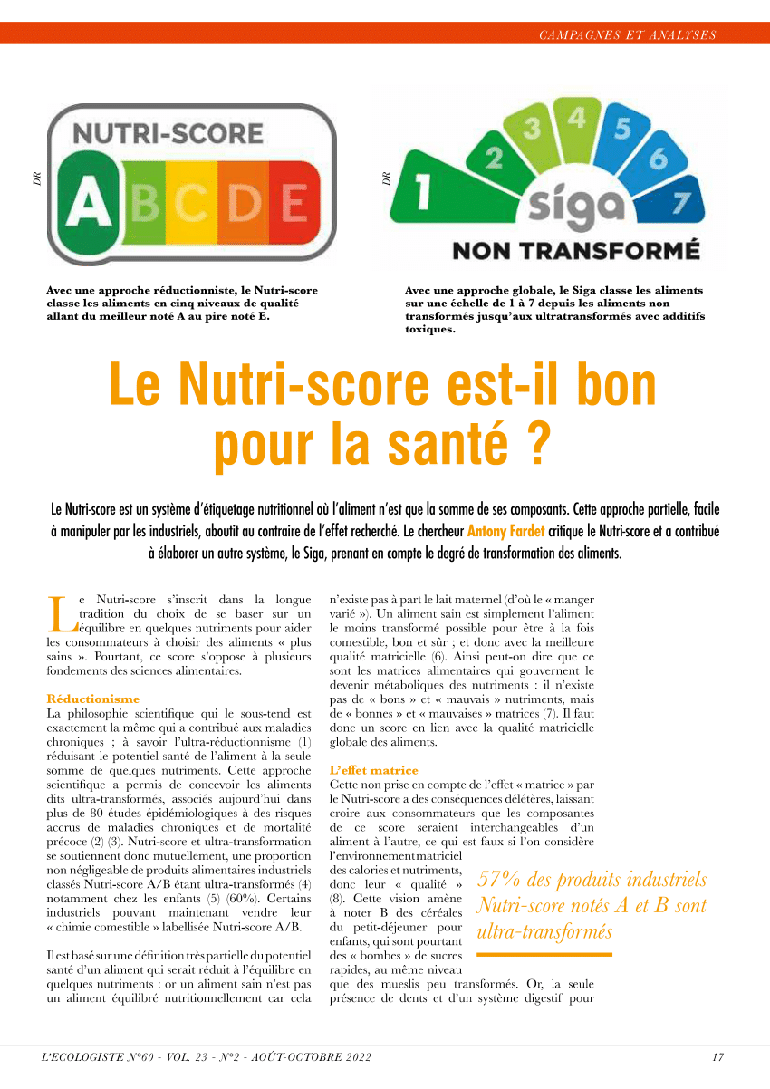 Pdf Le Nutri Score Est Il Bon Pour La Santé 