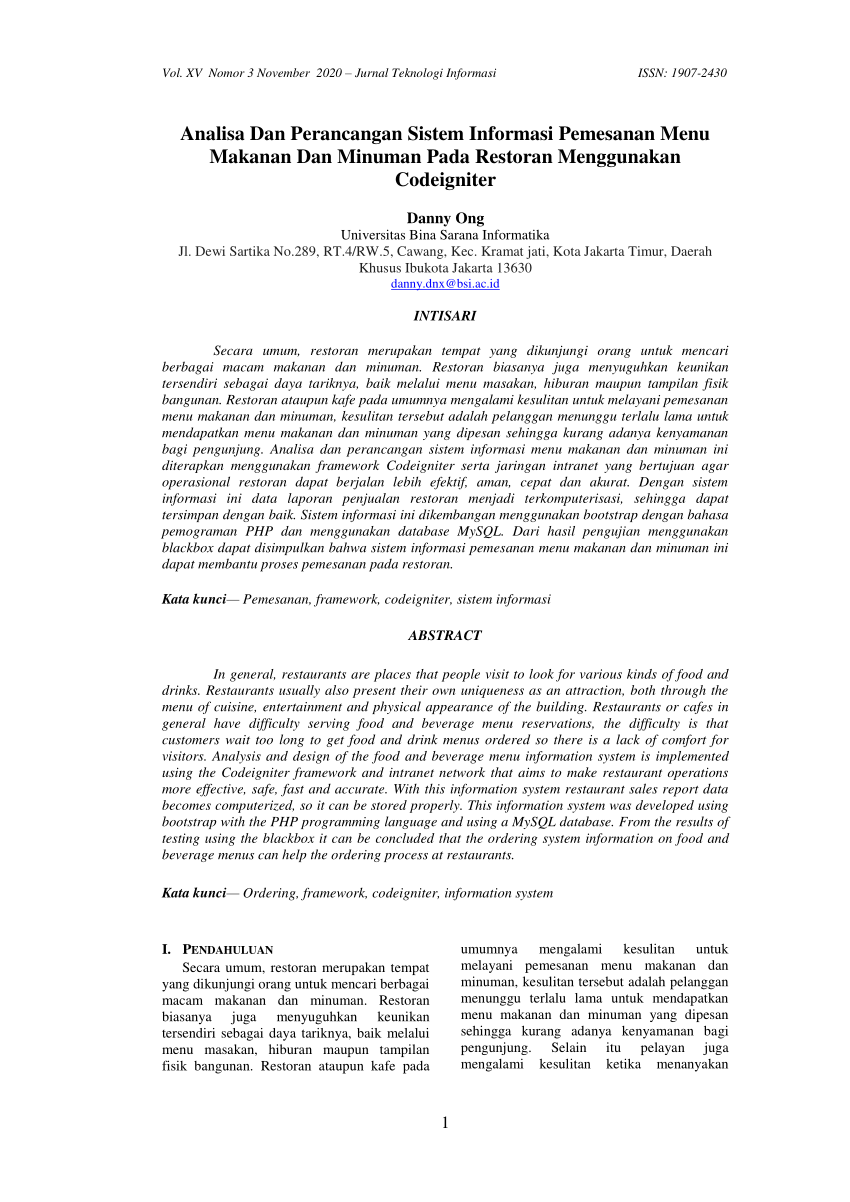 Pdf Analisa Dan Perancangan Sistem Informasi Pemesanan Menu Makanan Dan Minuman Pada Restoran 4524