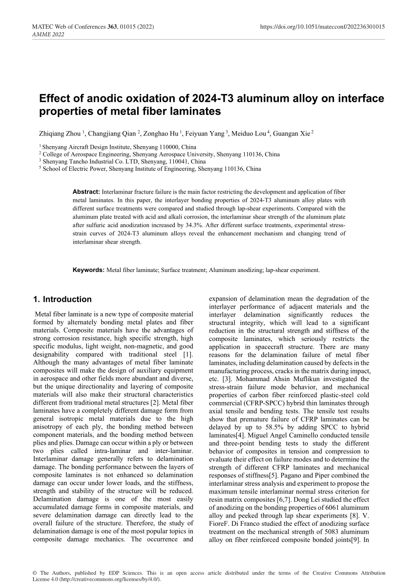 (PDF) Effect of anodic oxidation of 2024T3 aluminum alloy on interface