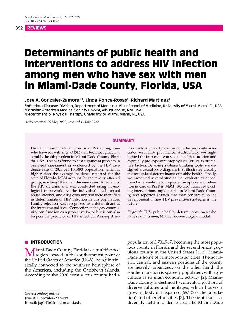Pdf Determinants Of Public Health And Interventions To Address Hiv Infection Among Men Who 1210