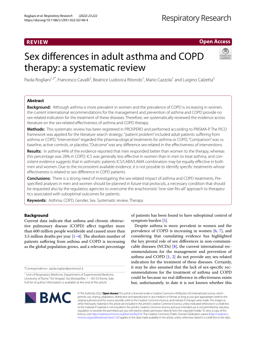 Pdf Sex Differences In Adult Asthma And Copd Therapy A Systematic Review