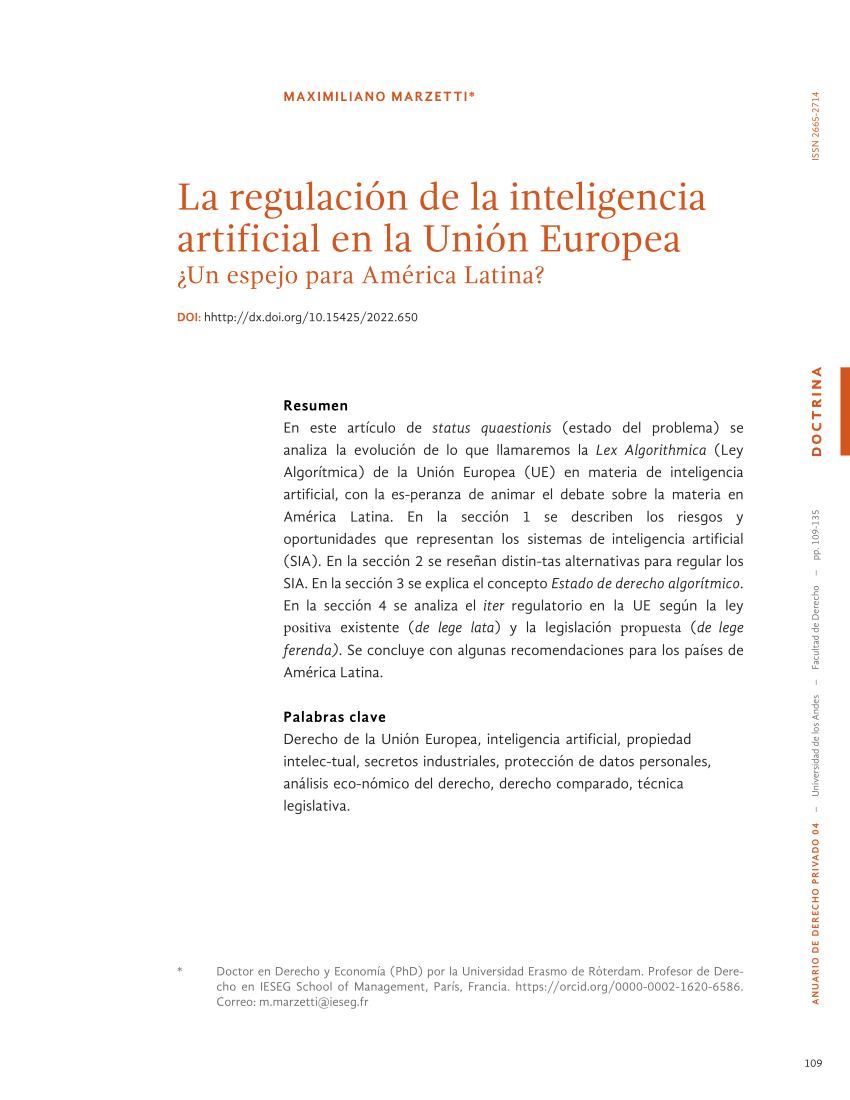 Pdf La Regulación De La Inteligencia Artificial En La Unión Europea ¿un Espejo Para América 5203