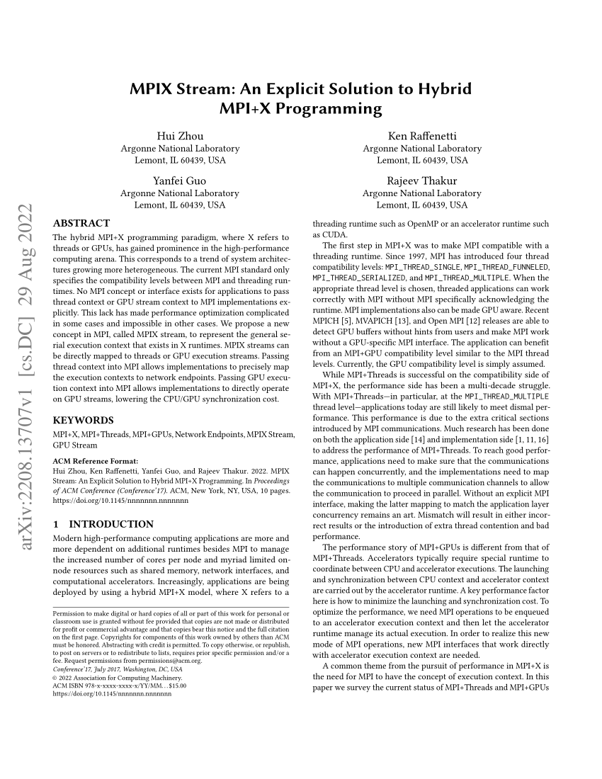 [PDF] MPIX Stream An Explicit Solution to Hybrid MPI+X Programming