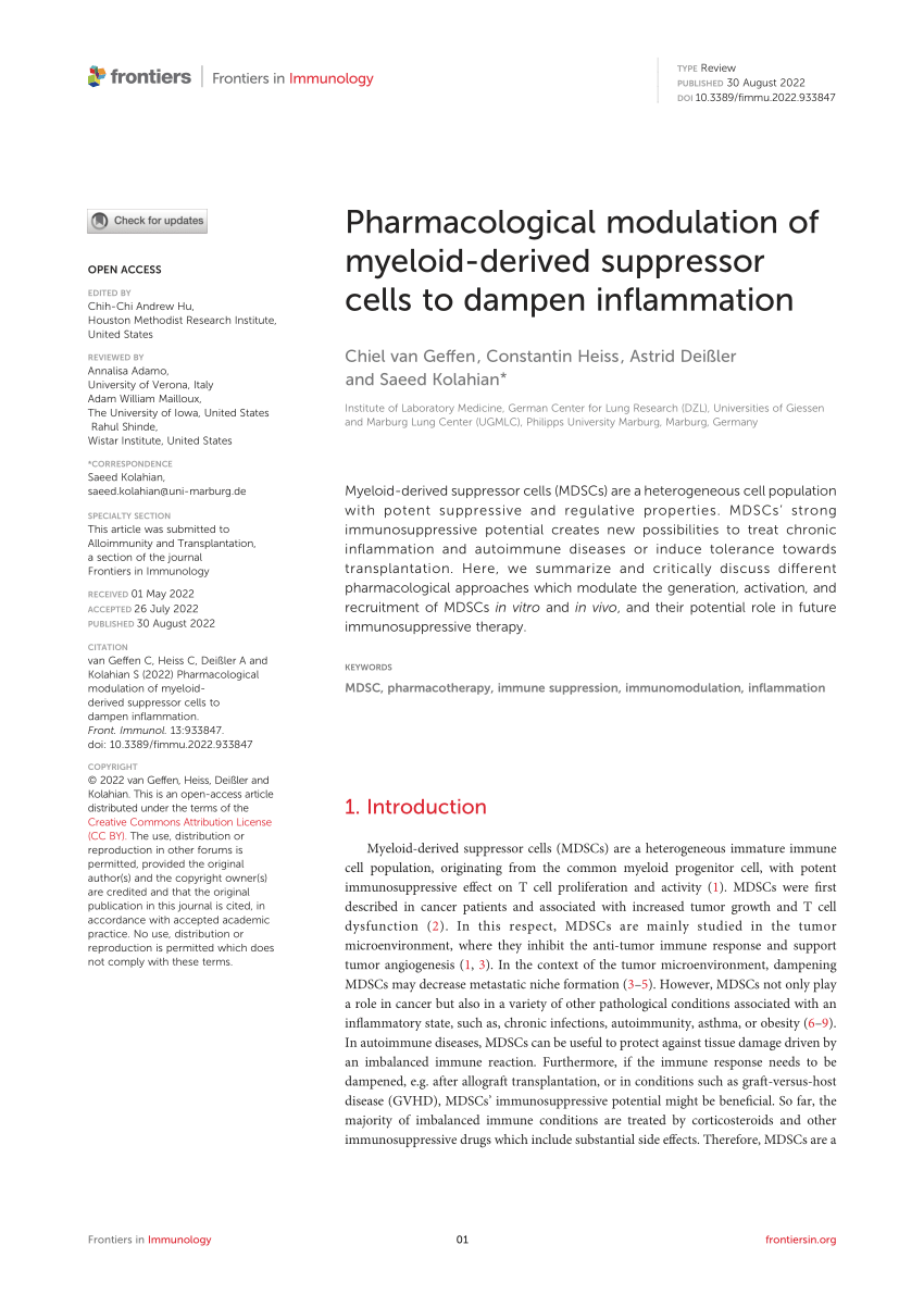 PDF) Pharmacological modulation of myeloid-derived suppressor 