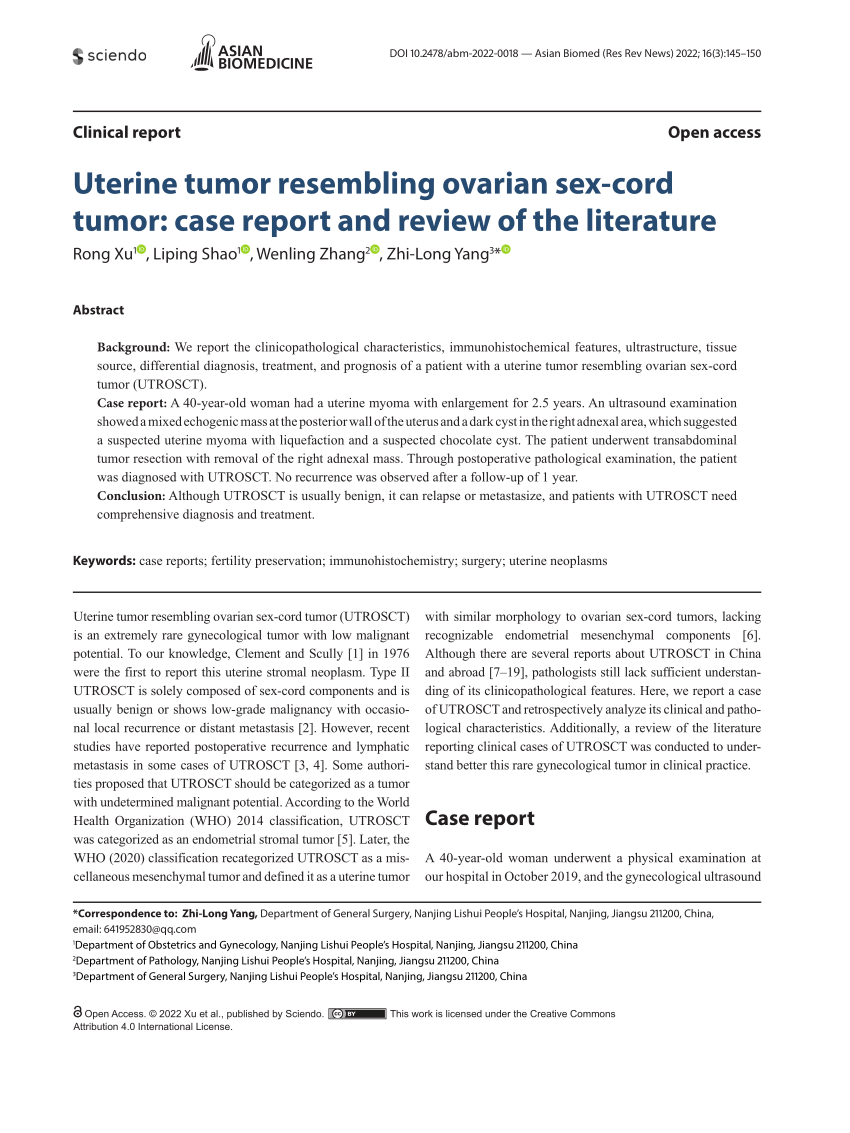 Pdf Uterine Tumor Resembling Ovarian Sex Cord Tumor Case Report And Review Of The Literature 