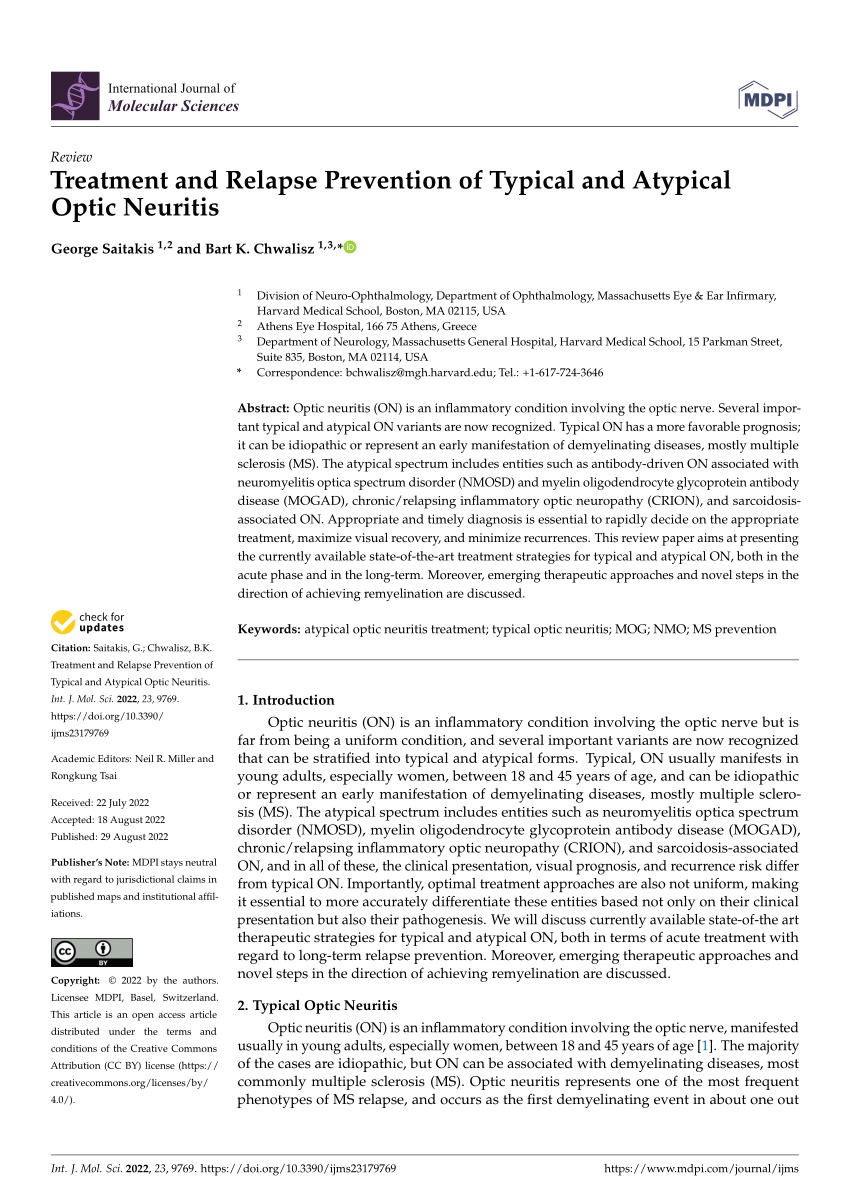 Pdf Treatment And Relapse Prevention Of Typical And Atypical Optic Neuritis 