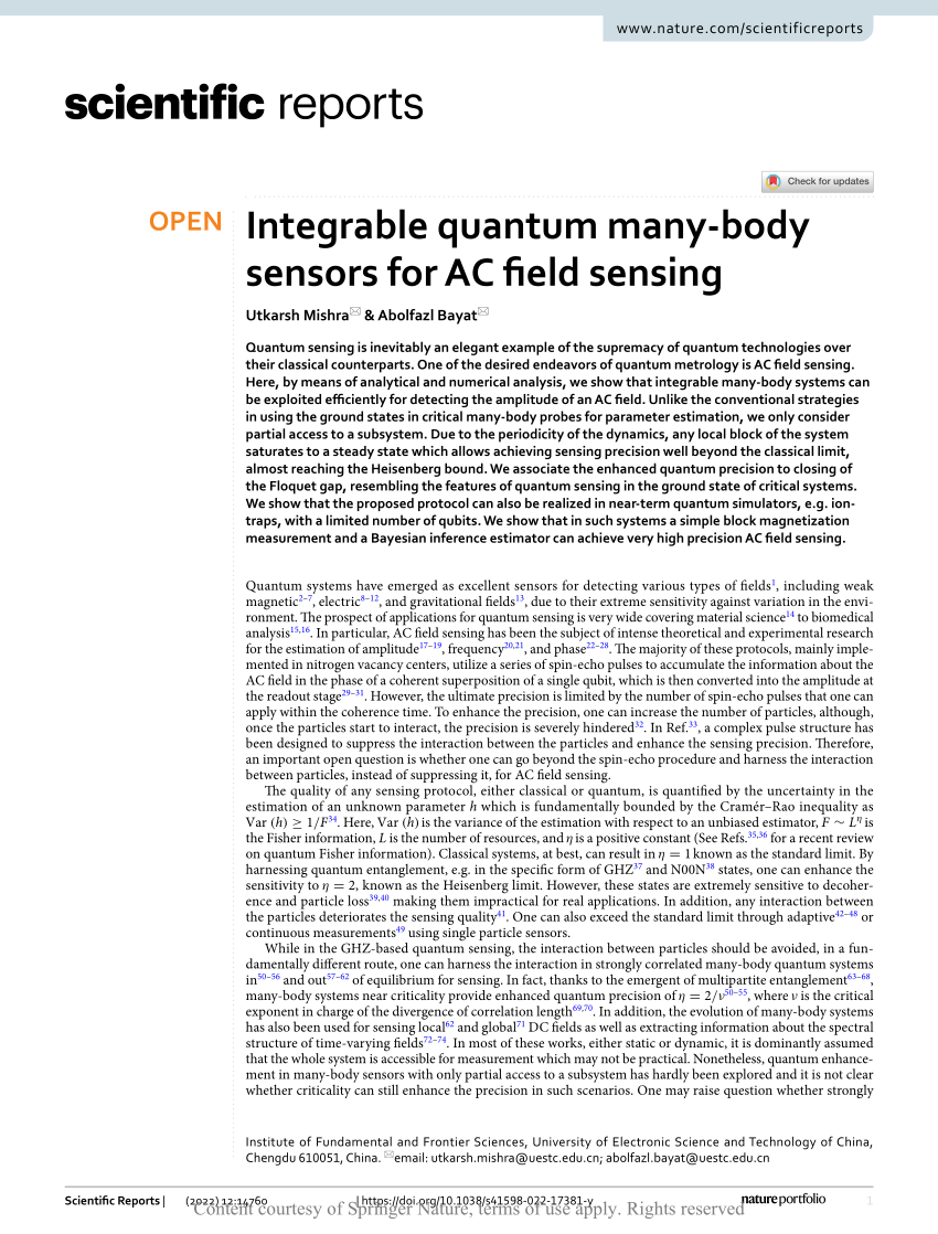 Integrable quantum many-body sensors for AC field sensing