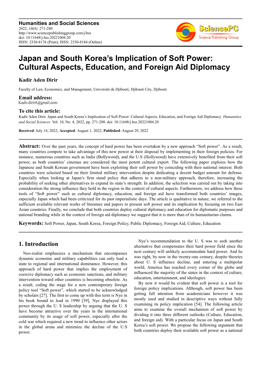 PDF) Japan and South Korea's Implication of Soft Power: Cultural