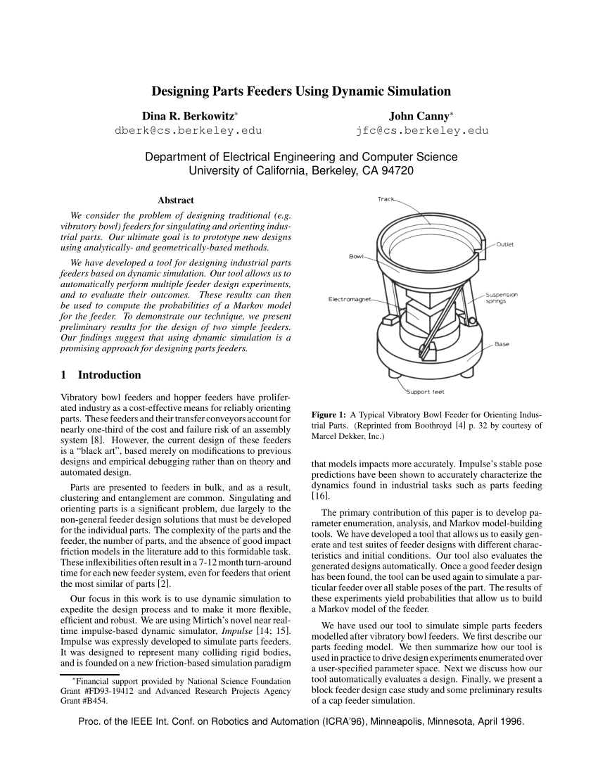 Pdf Designing Parts Feeders Using Dynamic Simulation