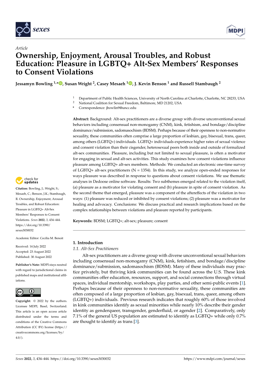 PDF) Ownership, Enjoyment, Arousal Troubles, and Robust Education Pleasure in LGBTQ+ Alt-Sex Members Responses to Consent Violations picture image