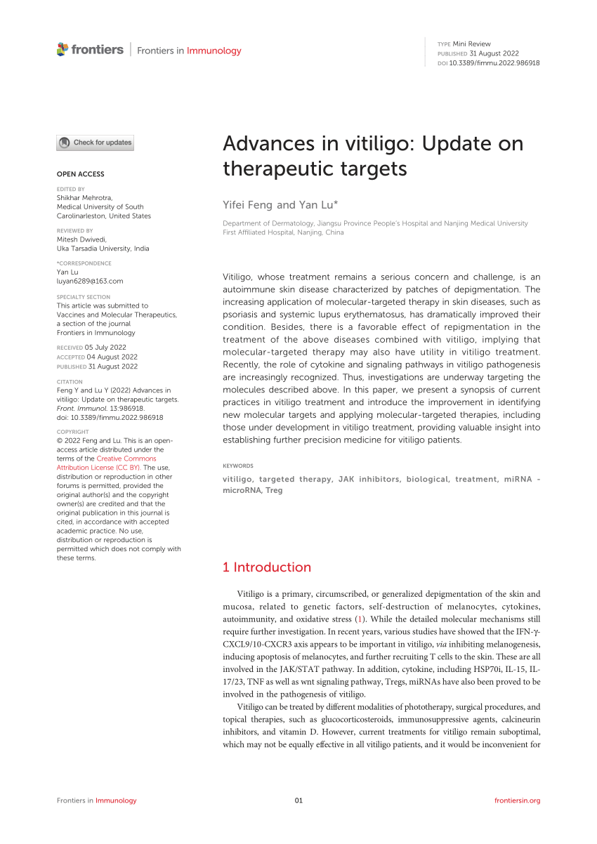 (PDF) Advances in vitiligo Update on therapeutic targets