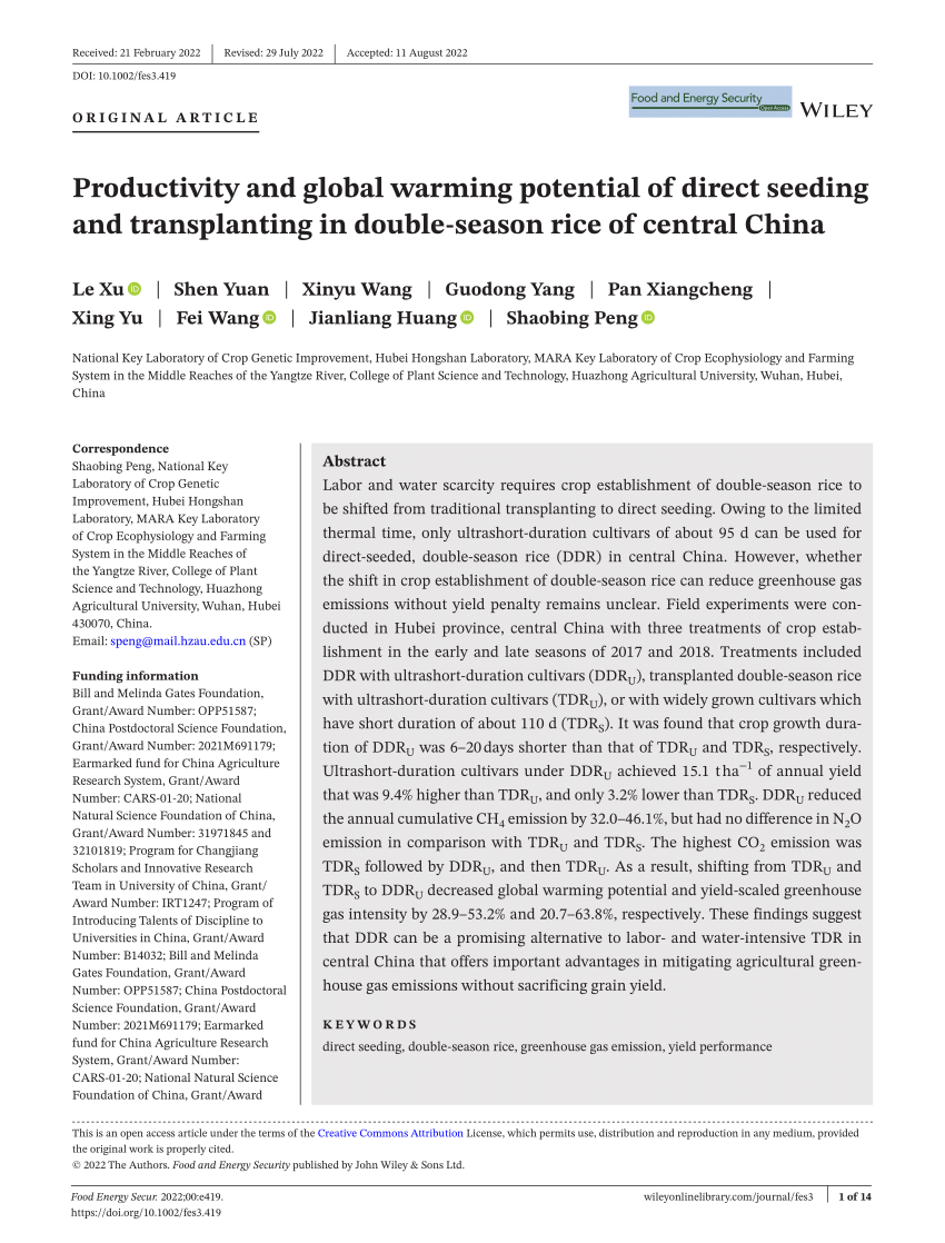 Lower global warming potential and higher yield of wet direct