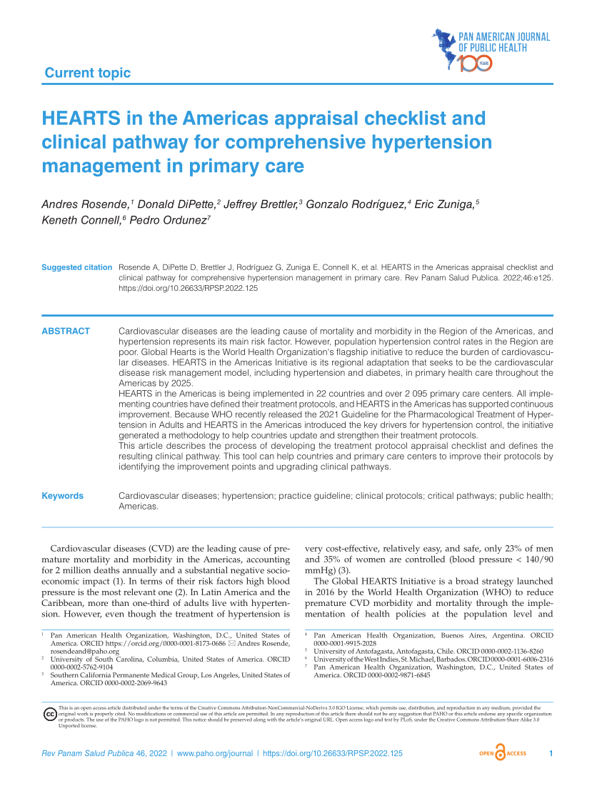 Pdf Hearts In The Americas Appraisal Checklist And Clinical Pathway