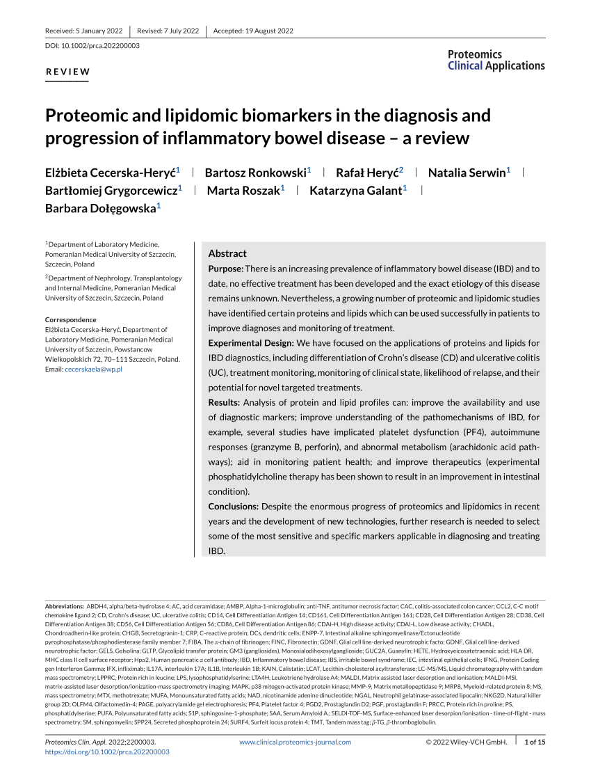 Pdf Proteomic And Lipidomic Biomarkers In The Diagnosis And Progression Of Inflammatory Bowel 2831