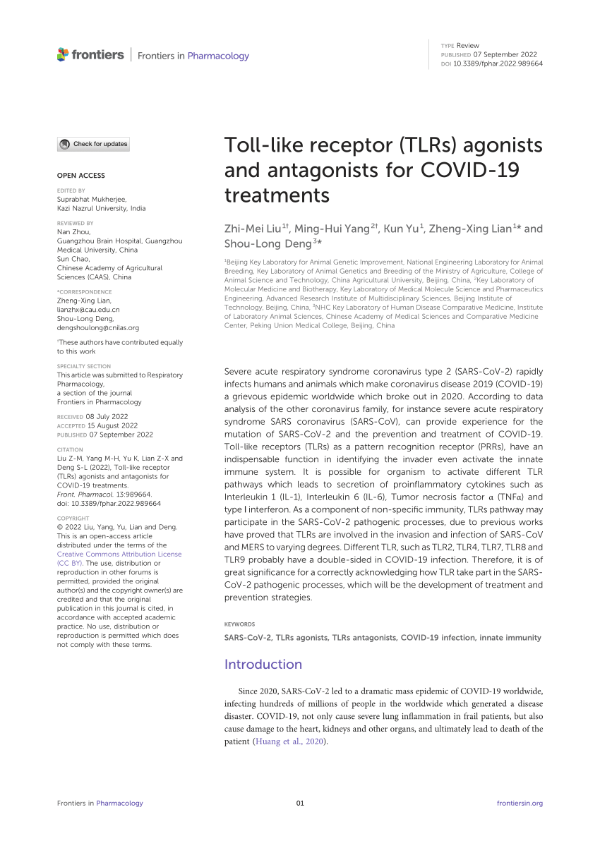 Encommium heelal plaag PDF) Toll-like receptor (TLRs) agonists and antagonists for COVID-19  treatments