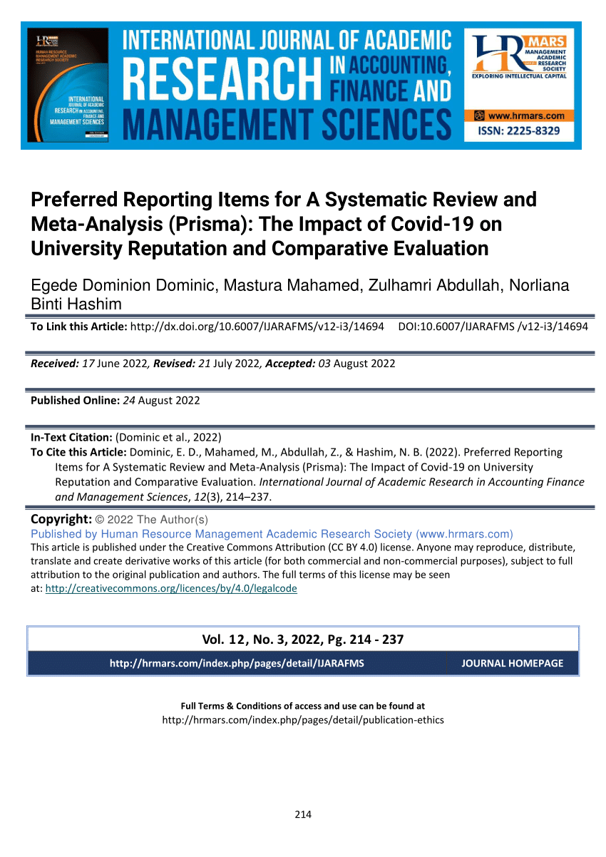 PDF) Preferred Reporting Items for A Systematic Review and Meta-Analysis ( Prisma): The Impact of Covid-19 on University Reputation and Comparative  Evaluation