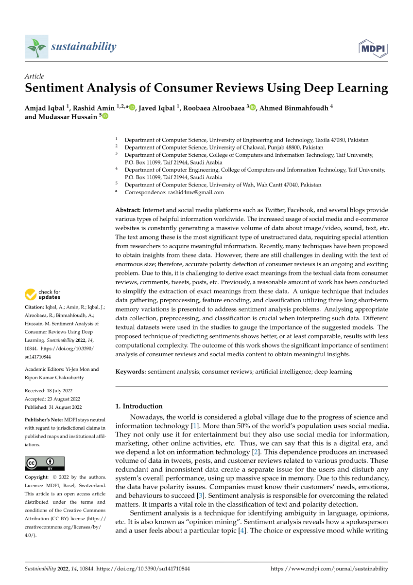 PDF) Sentiment Analysis of Consumer Reviews Using Deep Learning