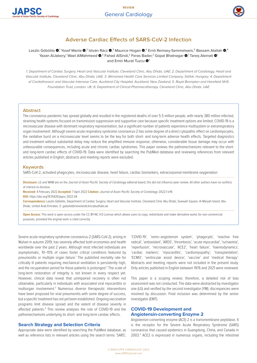 PDF) Adverse Cardiac Effects of SARS-CoV-2 Infection