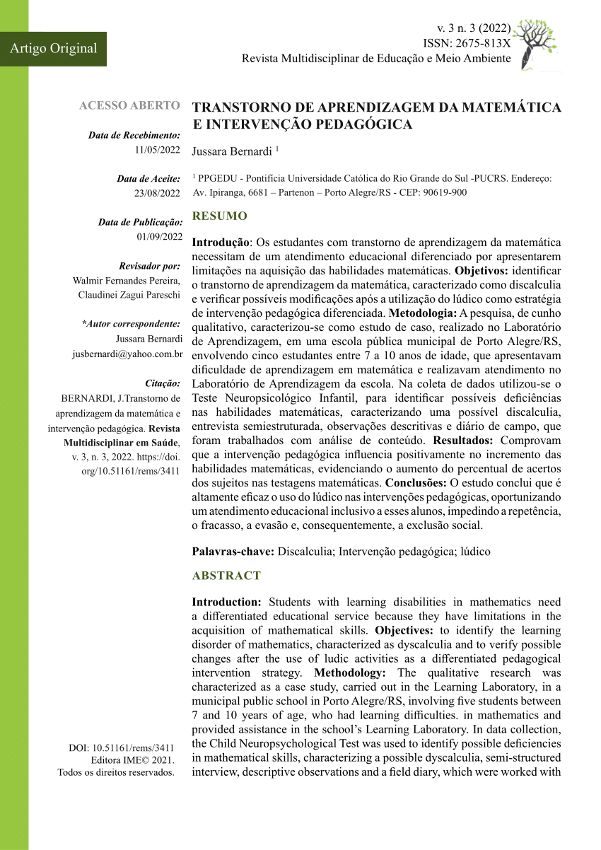 Intervenção Psicopedagógica Na Aprendizagem Da Matemática