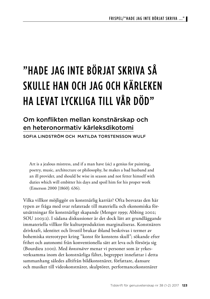 Pdf Hade Jag Inte Börjat Skriva Så Skulle Han Och Jag Och Kärleken Ha Levt Lyckliga Till Vår 