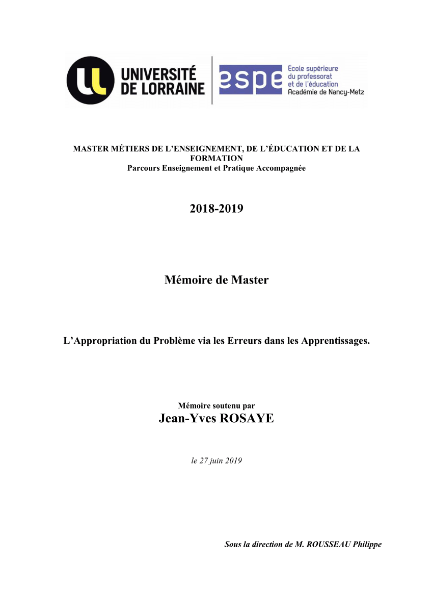 (PDF) Mémoire de Master 1er Degré