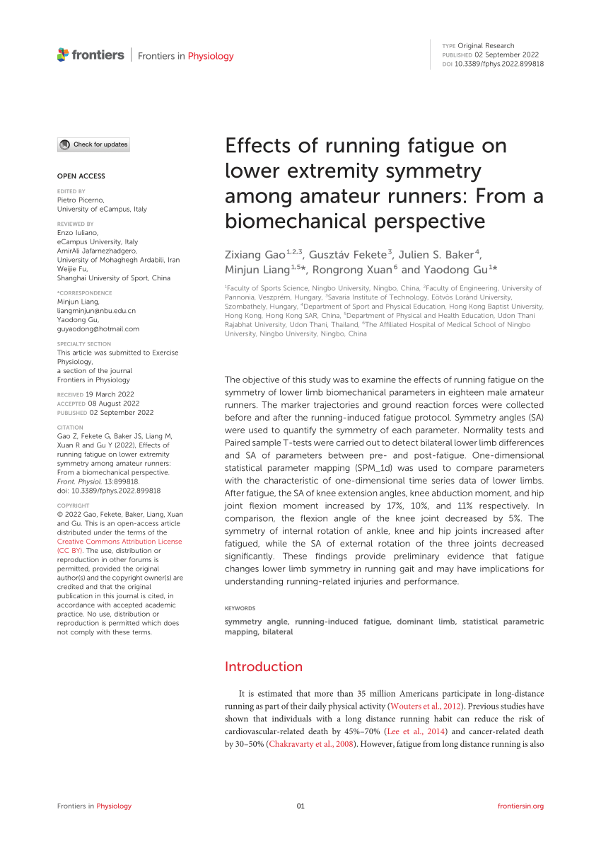 PDF) Effects of running fatigue on lower extremity symmetry among amateur runners From a biomechanical perspective photo