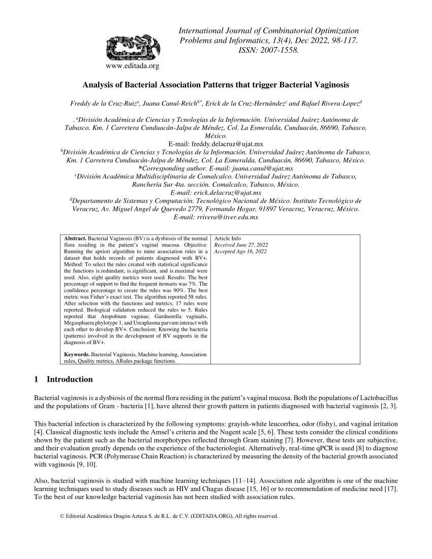 Pdf Analysis Of Bacterial Association Patterns That Trigger Bacterial Vaginosis