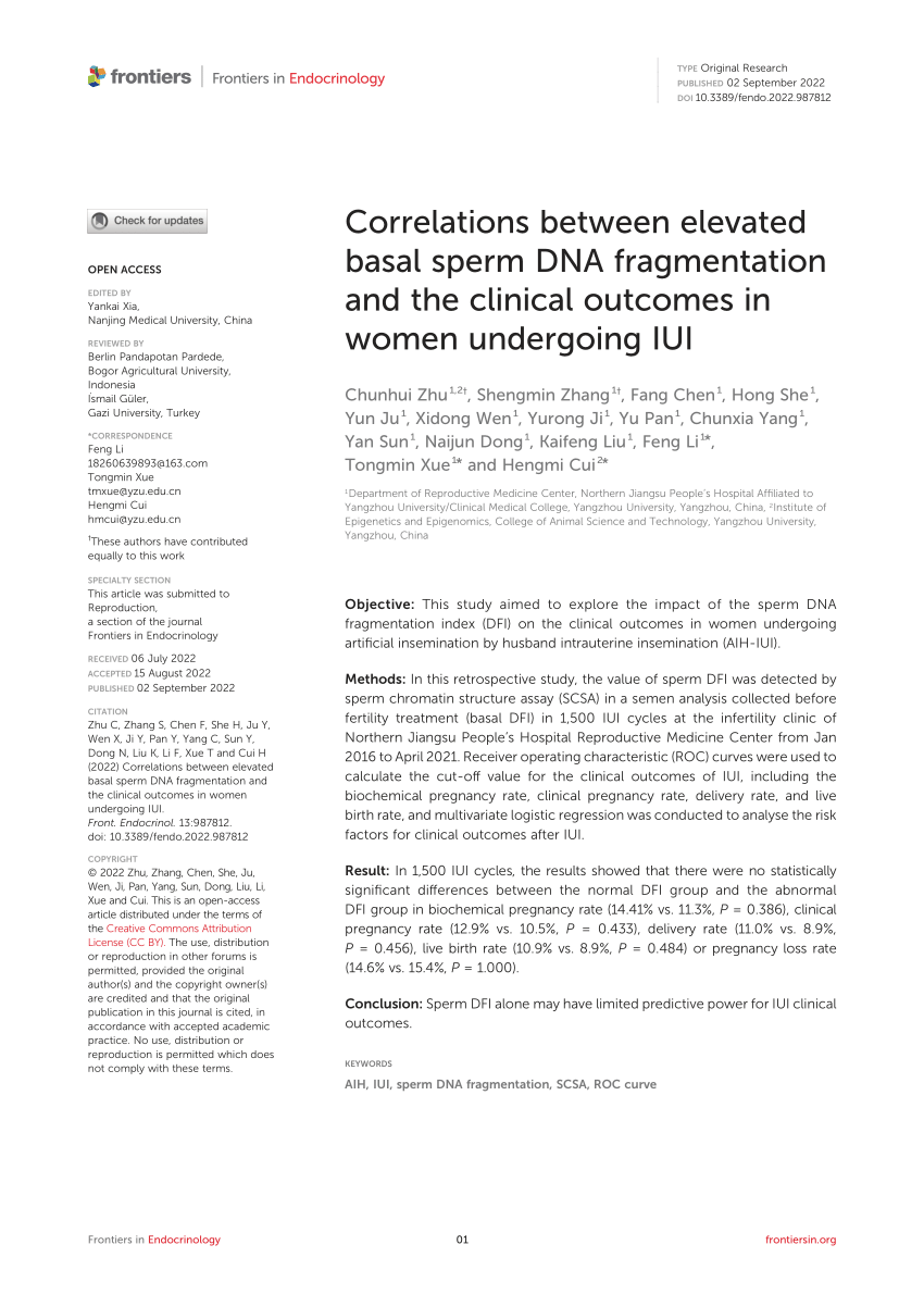 Pdf Correlations Between Elevated Basal Sperm Dna Fragmentation And The Clinical Outcomes In 6276