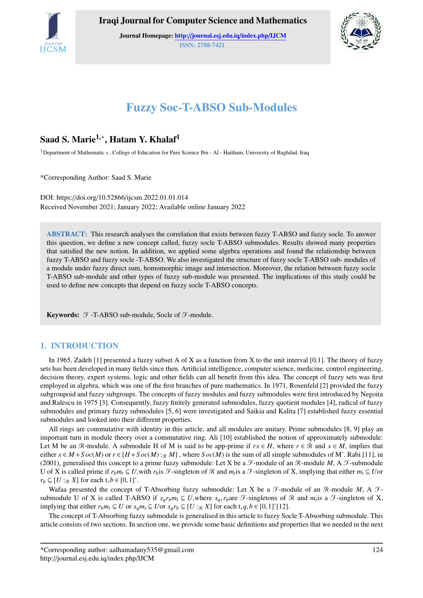 PDF) Fuzzy Soc-T-ABSO Sub-Modules