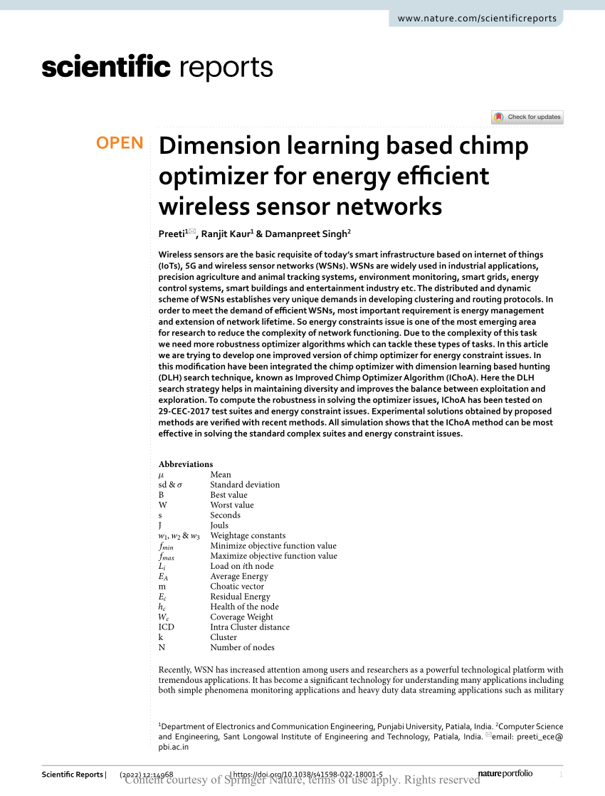 Dimension learning based chimp optimizer for energy efficient wireless  sensor networks