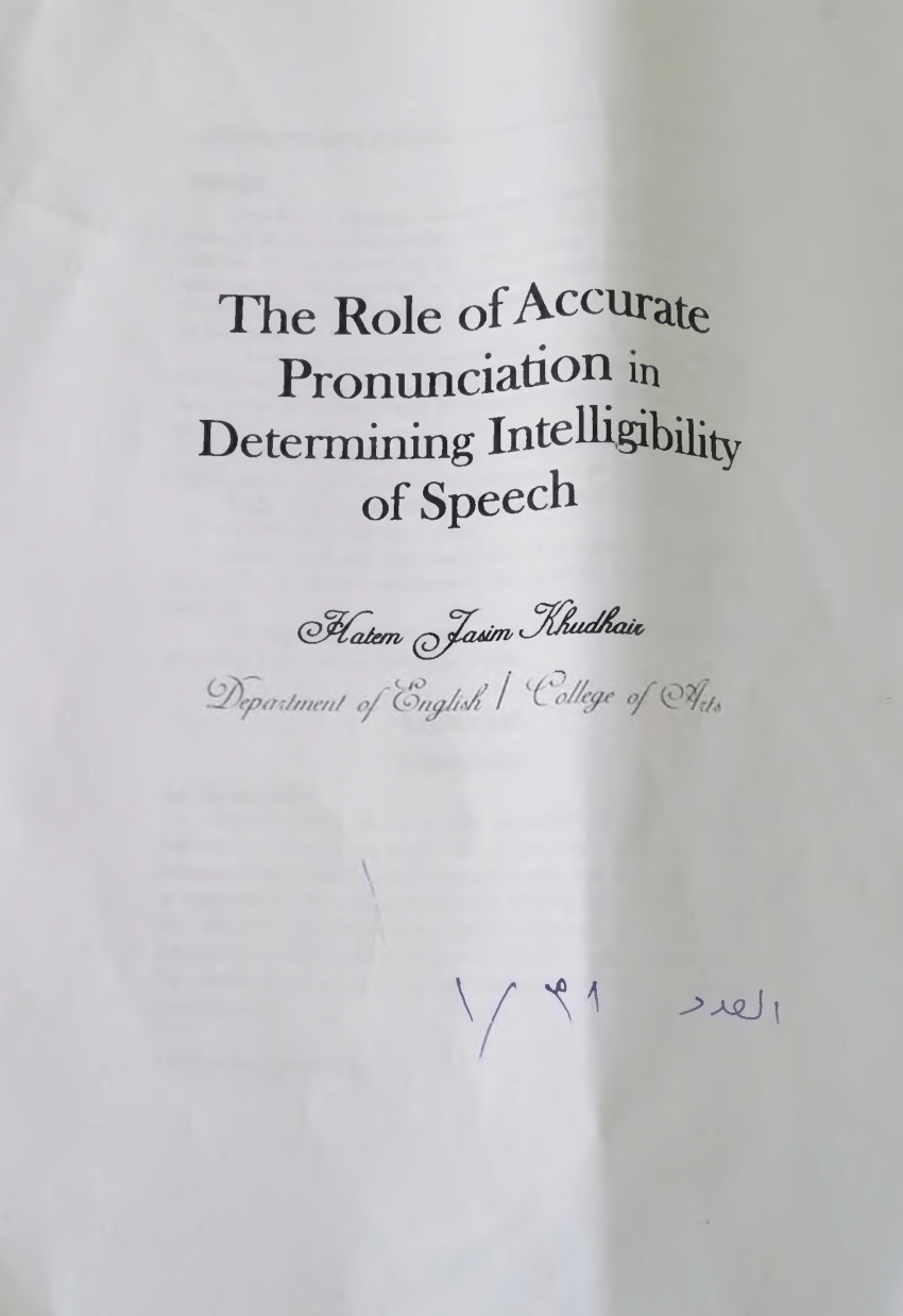 (PDF) The Role of Accurate Pronunciation in Determining Intelligibility ...