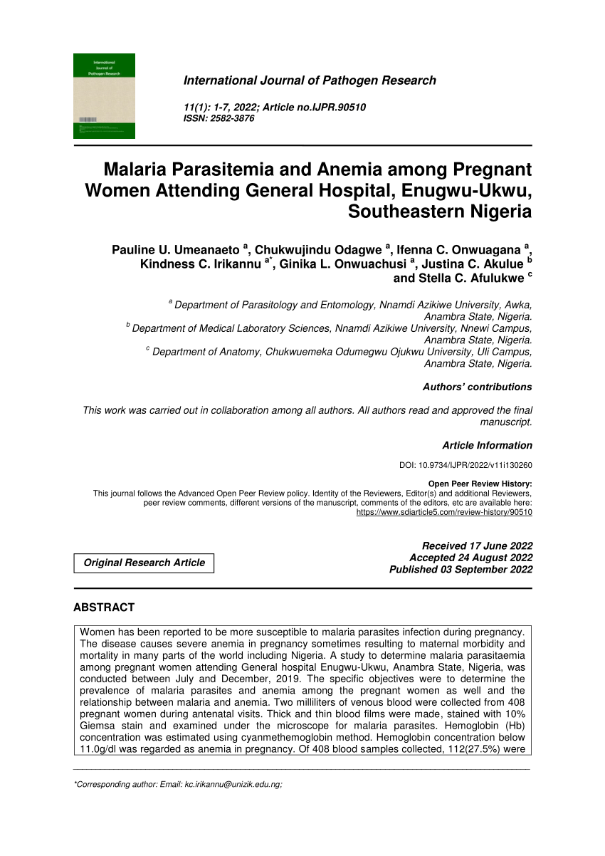 pdf-malaria-parasitemia-and-anemia-among-pregnant-women-attending