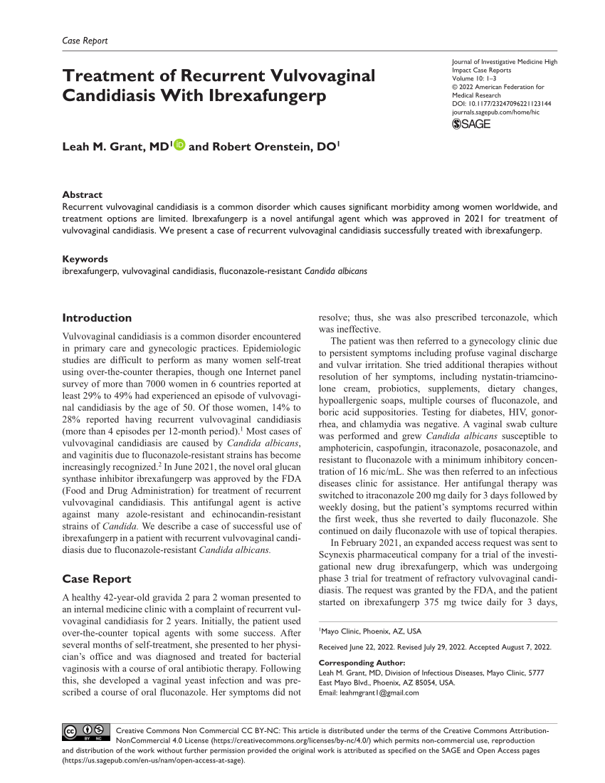 Pdf Treatment Of Recurrent Vulvovaginal Candidiasis With Ibrexafungerp 