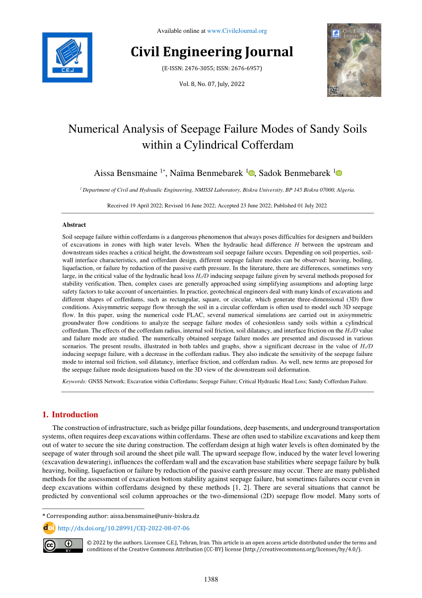 (PDF) Numerical Analysis of Seepage Failure Modes of Sandy Soils within ...