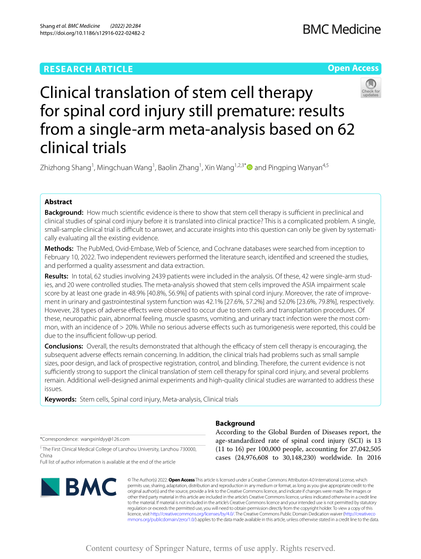 (PDF) Clinical translation of stem cell therapy for spinal cord injury