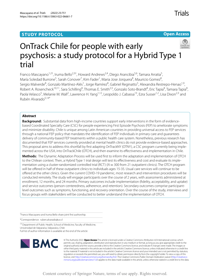 (PDF) OnTrack Chile for people with early psychosis: a study protocol for a  Hybrid Type 1 trial