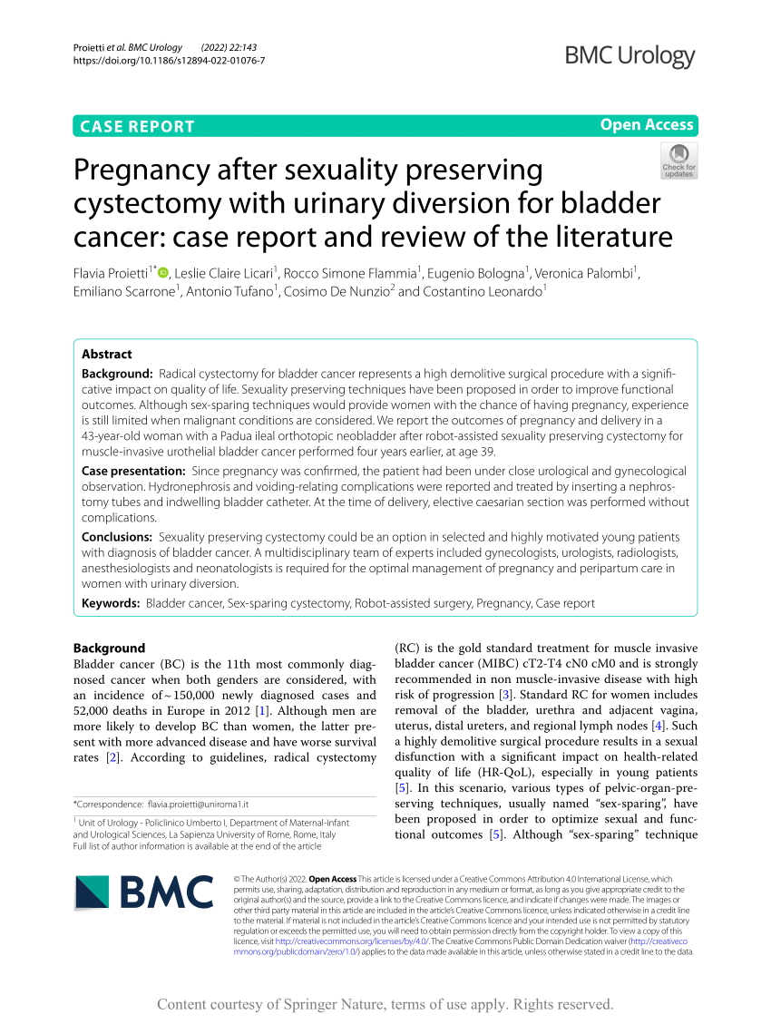 Pdf Pregnancy After Sexuality Preserving Cystectomy With Urinary Diversion For Bladder Cancer 