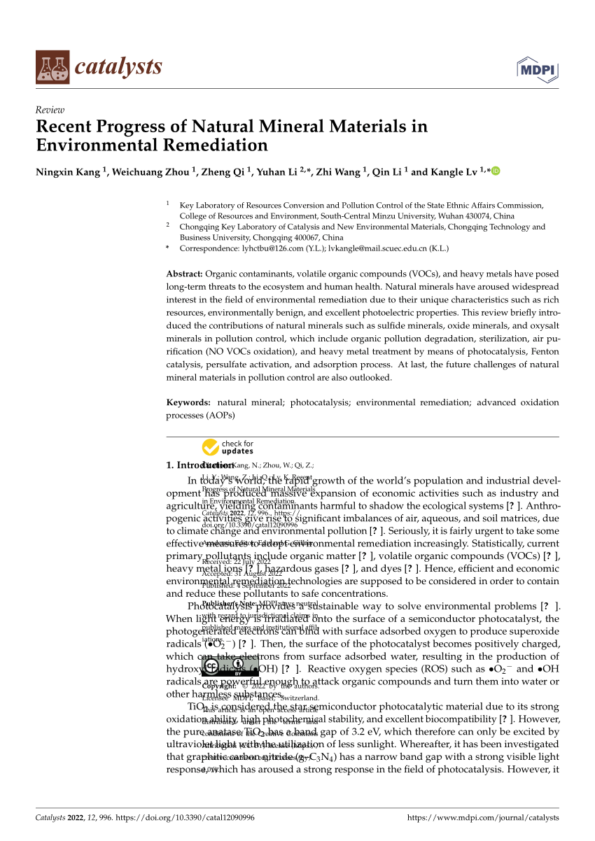 Pdf Recent Progress Of Natural Mineral Materials In Environmental Remediation