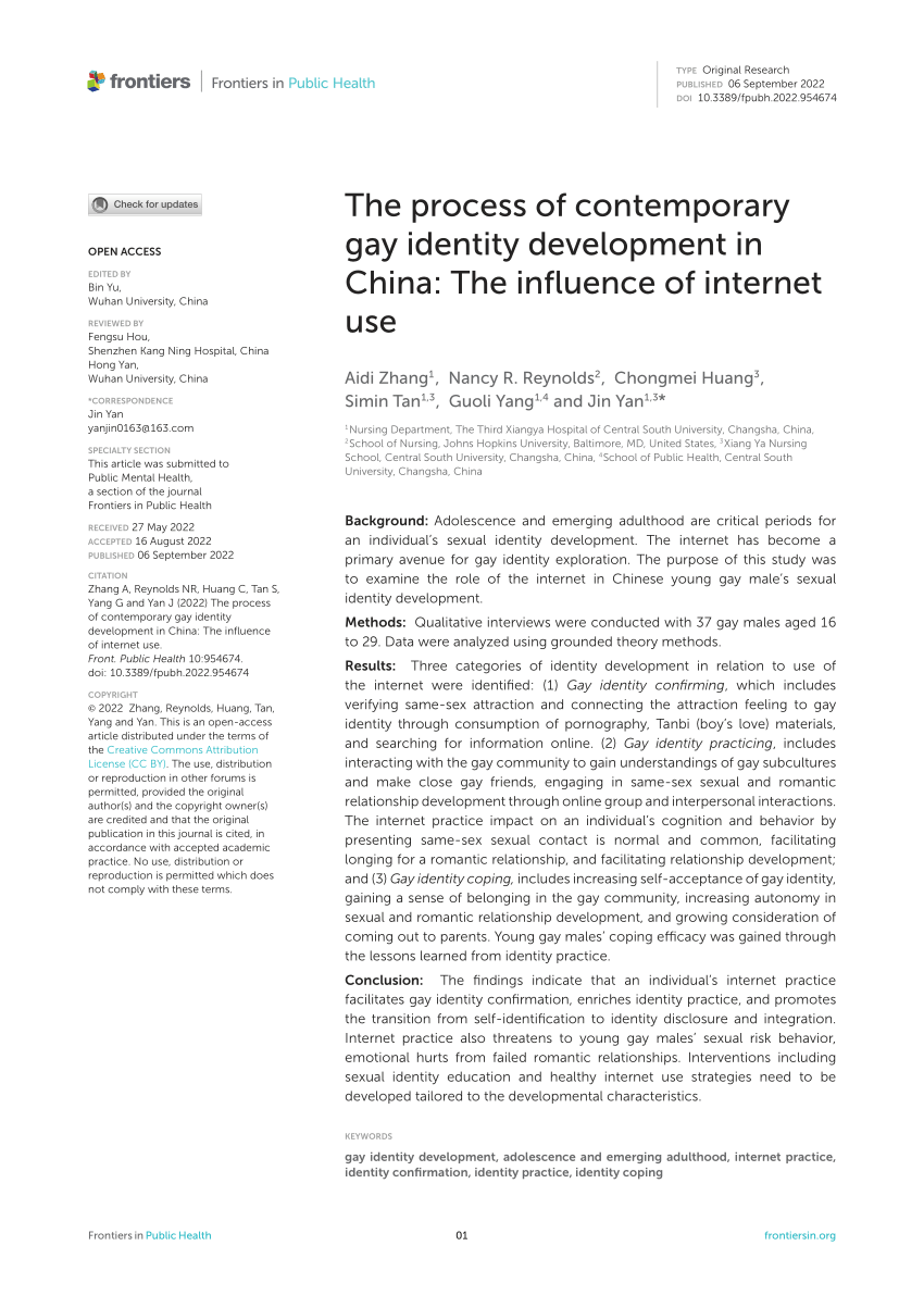 PDF) The process of contemporary gay identity development in China: The  influence of internet use